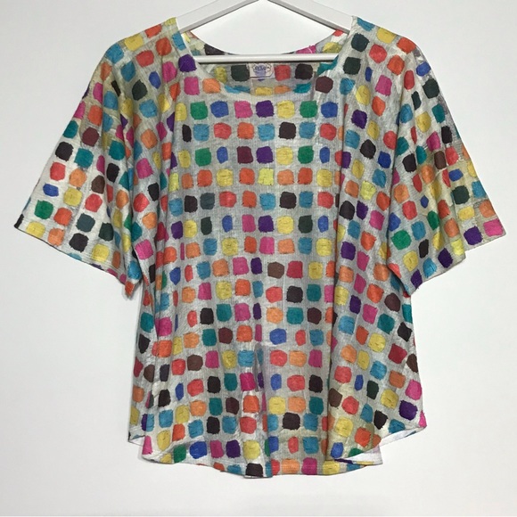 Et Lois colorful square pattern gray top - Picture 2 of 4